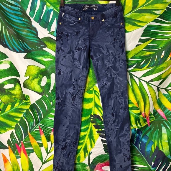 GUC Robin's Jeans Size 24 Dark Blue Tie Dye Slim Skinny Embroidered Luxury Jeans - Picture 1 of 11